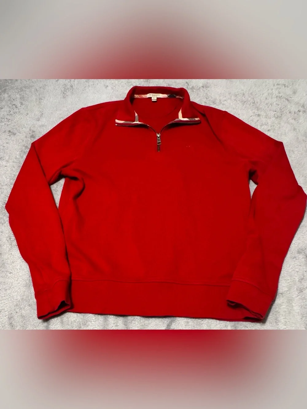 Burberry Brit Sweater Mens Large Red Mock Neck Quarter 1/4 ZipPullover Jumper